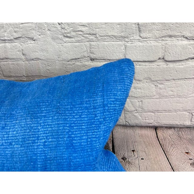 Turkish 16 x 24 Hemp Pillow Turkish Cushion Natural Blue Pillow Cushion Cover For Sale - Image 3 of 4