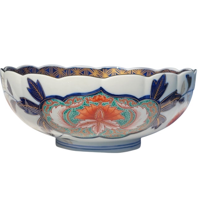 Japanese Mid-Century Showa Era Japanese Imari Porcelain Charger and Bowl Kinrande Style Arita Ware For Sale - Image 3 of 17