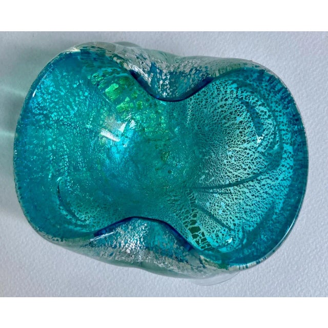 Italian Mid Century Seguso Murano Attributed Turquoise & Silver Averturine Dish For Sale - Image 10 of 17
