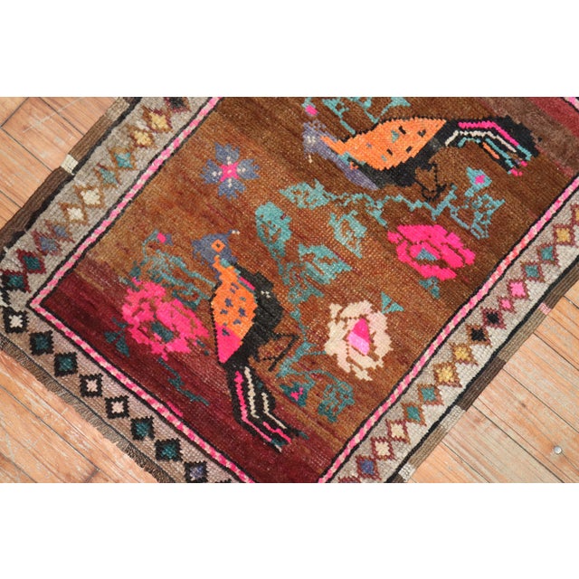 Folk Art Pictorial Vintage Turkish Pigeon Rug - 1'10" x 2'4" For Sale - Image 3 of 6