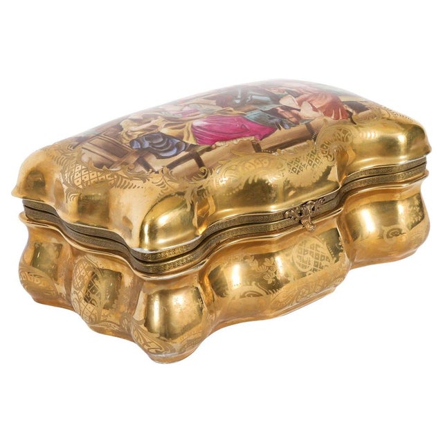 Large Antique French Sevres Golden Porcelain Casket, 1800s For Sale - Image 14 of 14