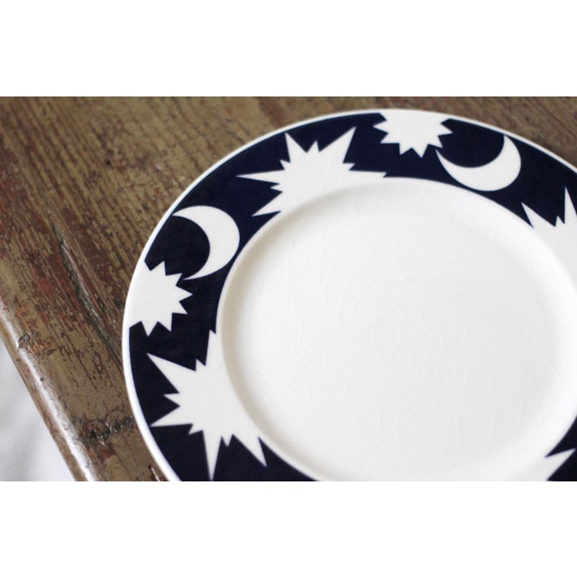 Postmodern Pagnossin Ironstone Set of 4 Cobalt Blue With Stars and Moons Salad Plates For Sale - Image 3 of 11