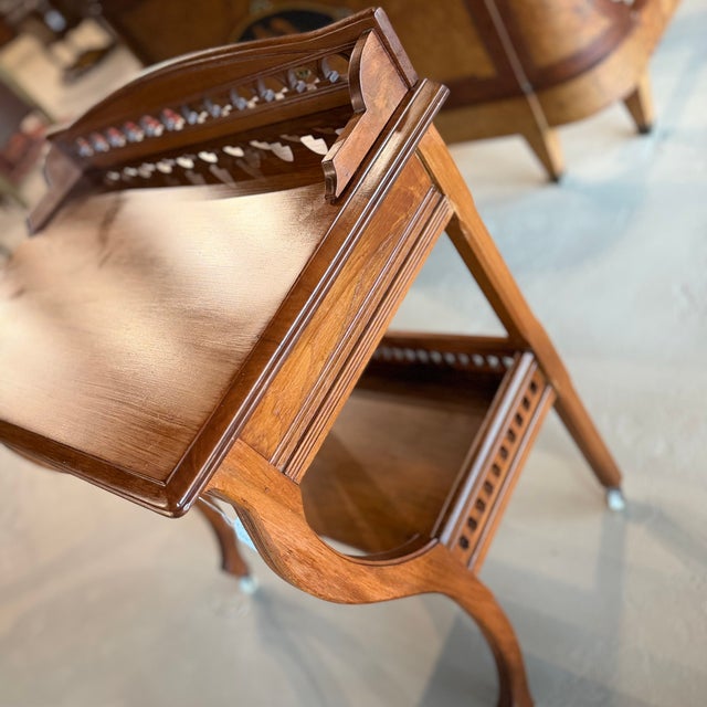 Victorian Antique Eastlake Writing Desk With Carved Gallery For Sale - Image 3 of 9