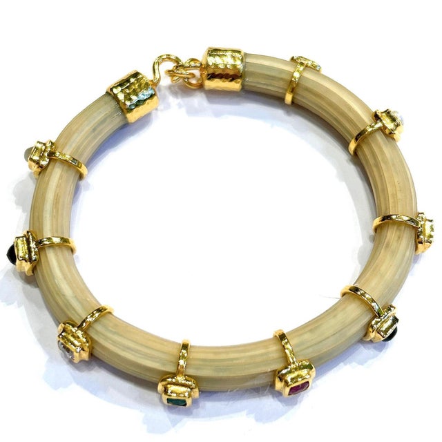 Ruby Red Bochic "Capri" Ruby & Multi Color Sapphire Bangle Set In 18K Gold & Silver For Sale - Image 8 of 12