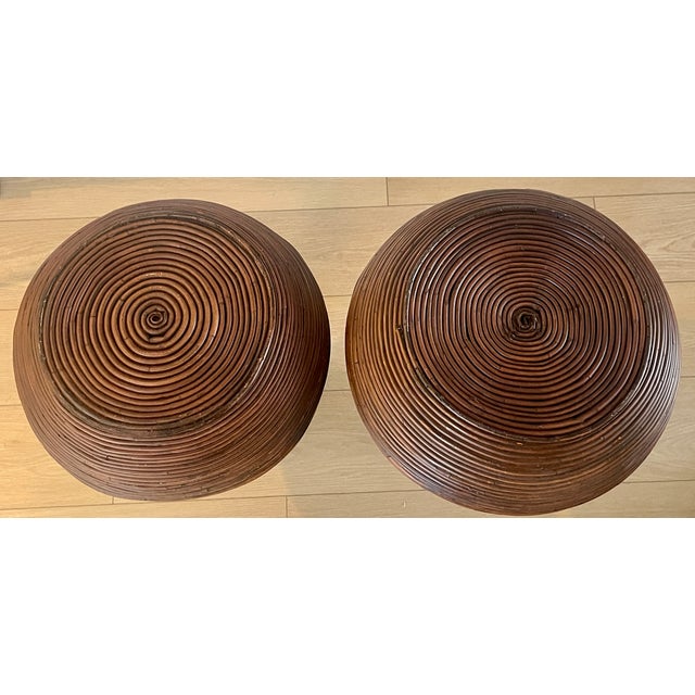 Vintage 1970's Gabriella Crespi Style Pencil Reed Rattan Floor Vases Urns- A Pair For Sale - Image 13 of 14