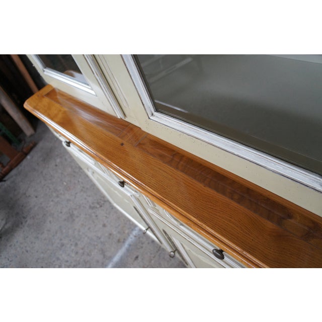 Wood Vintage Country French Provincial Oak Buffet Deux Corps China Display Cabinet For Sale - Image 7 of 14