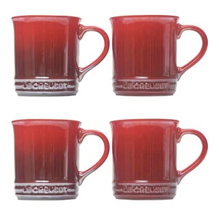 Limited Edition Iridescent Cerise Red Stoneware Mugs by Le Creuset - Set of 4 For Sale