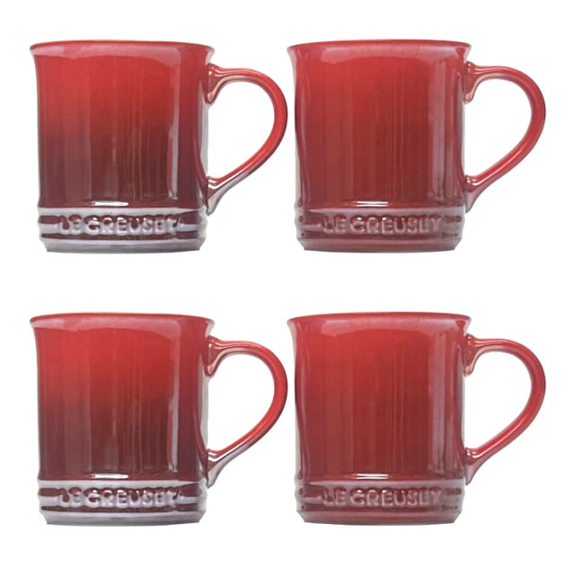 Limited Edition Iridescent Cerise Red Stoneware Mugs by Le Creuset - Set of 4 For Sale