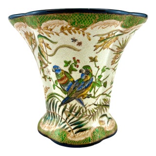 Vintage Chinoiserie Hand Painted Vase For Sale