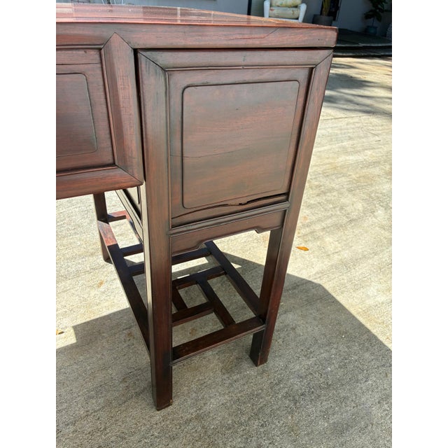 Vintage Chinese Ming Style Solid Rosewood Scholar Desk / Console Table – Five Drawer For Sale - Image 13 of 17