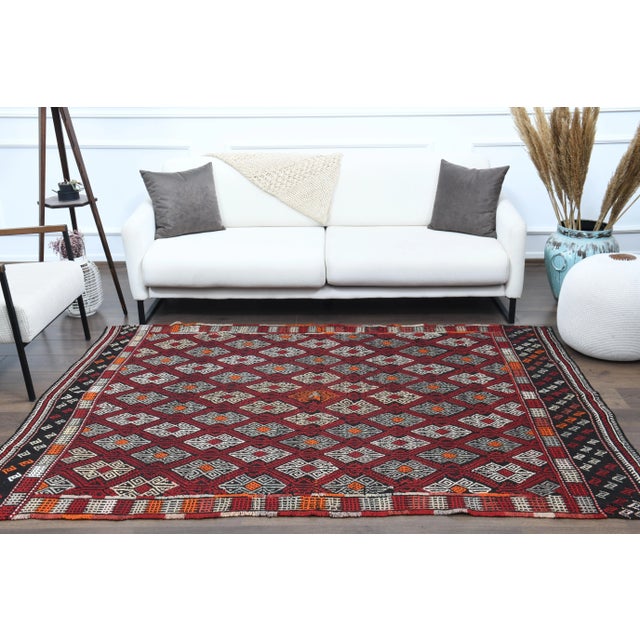 Contemporary 1970s Vintage Turkish Oushak Handmade Wool Cotton Red Area Rug For Sale - Image 3 of 12