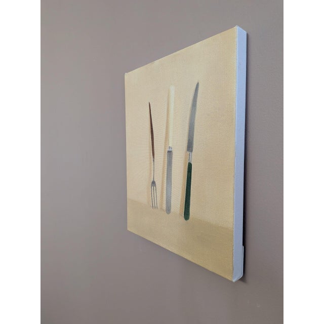 2020s 2026 Contemporary 'Knives and Forks No.6' Minimalist Still Life Oil Painting by British Artist Brendan Lancaster, Unframed For Sale - Image 5 of 7