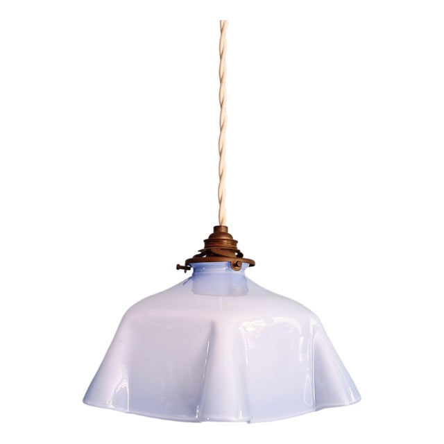 Art Deco Pendant Light in Pleated Mauve Opaline Glass, 1920s For Sale