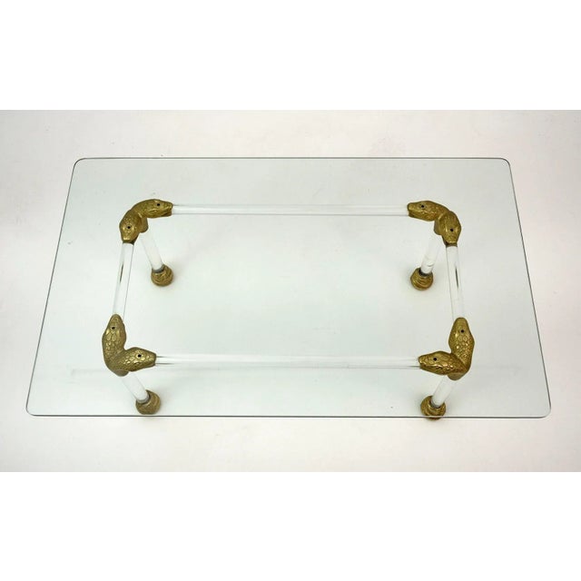 Mid-Century Coffee Table in Acrylic Glass and Brass with Snake Head Details, Italy, 1970s For Sale - Image 6 of 8