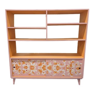 Vintage Bookcase With Sliding Door Cabinet For Sale