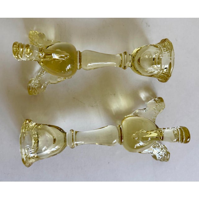 Pair of Depression Era Heisey Empress Sahara Yellow Glass Dolphin-Toe Candlesticks For Sale - Image 10 of 11