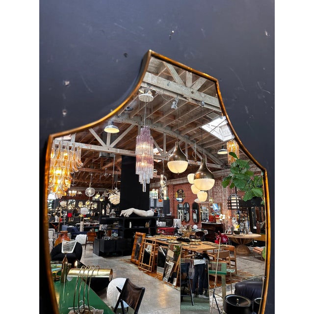 Vintage Italian Curvilinear Brass Wall Mirror 1960s For Sale In Los Angeles - Image 6 of 7