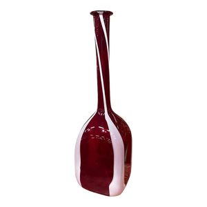 1980s Modernist Red and White Tall Murano Glass Bottle Vase by Carlo Moretti