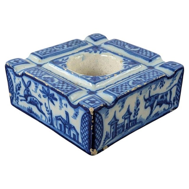 Ceramic 18th Century Spanish Tin-Glazed Talavera De La Reina Blue and White Inkwell For Sale - Image 7 of 13