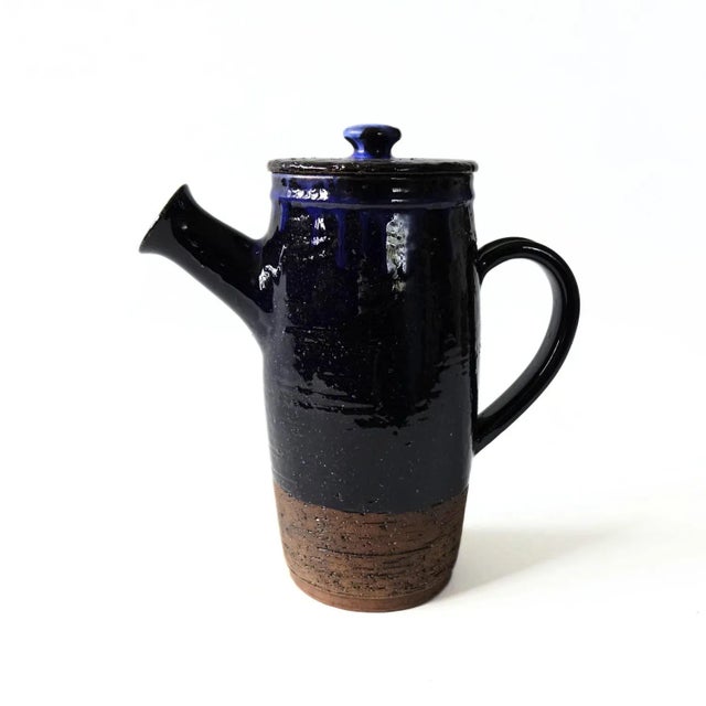Vintage Handmade Ceramic Blue Glazed Coffee Pot from Laholm, Sweden, 1960s For Sale - Image 6 of 6