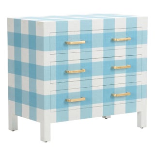 Gracious Raffia Chest - Blue Gingham For Sale