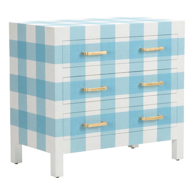 Gracious Raffia Chest - Blue Gingham For Sale