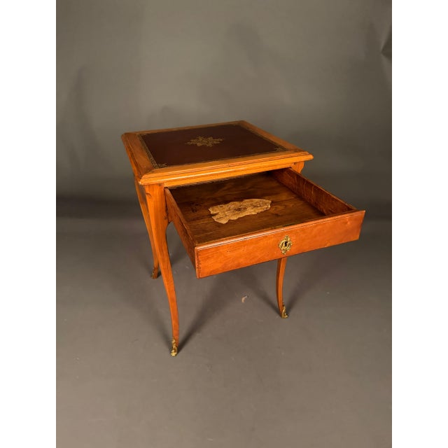 French Louis XV Style Cherry Wood Side Table With Leather Top, Circa 1920 For Sale - Image 14 of 17