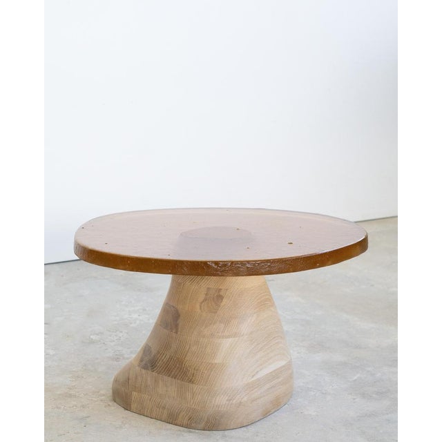 Fused Salmon Glass and White Oak Side Table by Alexander Knysch For Sale - Image 6 of 10