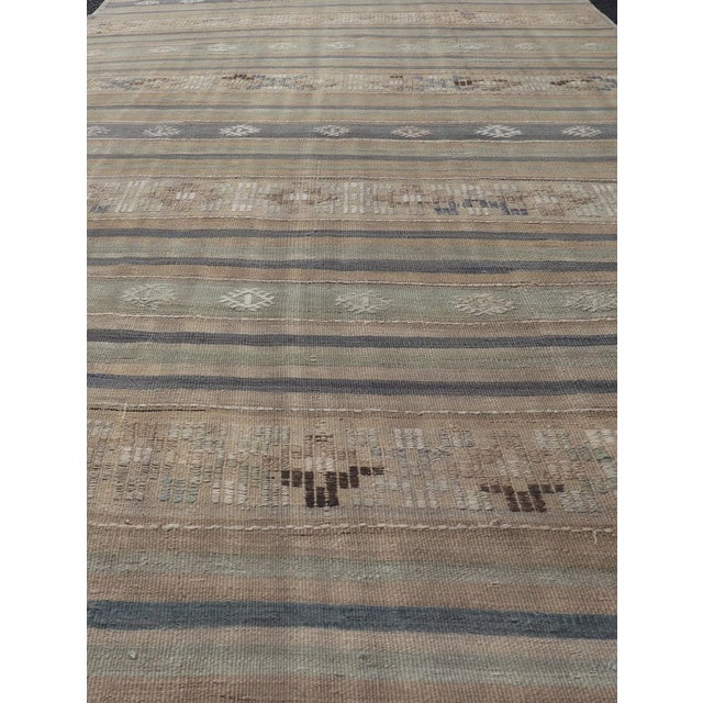 Mid 20th Century Vintage Hand Woven Turkish Kilim With Stripes in Light Taupe and Neutral Colors For Sale - Image 5 of 11