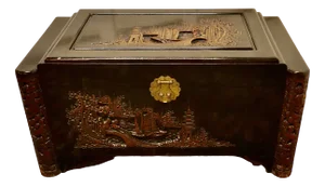 Art Deco Oriental Carved Camphor Wood Chest, 1920s