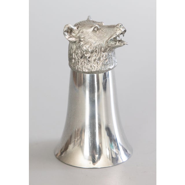 Metal Vintage English Silver Pewter Bear Head Stirrup Cup For Sale - Image 7 of 7