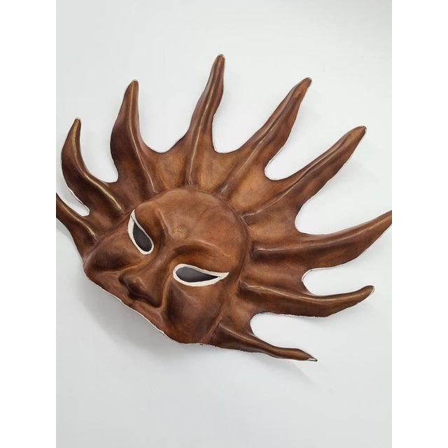 Wall Mask Sun in Brown Leather, 1970s For Sale - Image 3 of 11