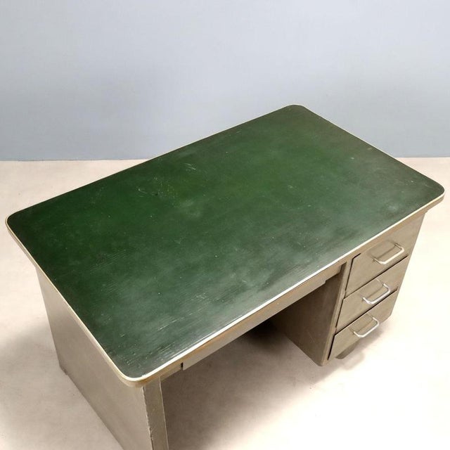 Vintage Desk in Metal with Green Top, 1960s For Sale - Image 3 of 9