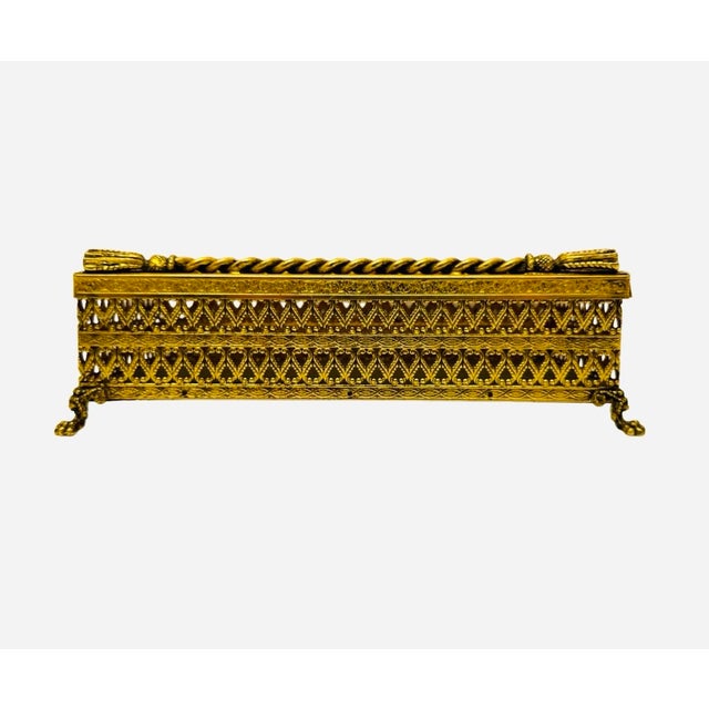 Mid-Century Modern VTG Hollywood Regency Rope and Tassel Gilt Fligree Tissue Box Holder With Claw Feet (M4). For Sale - Image 3 of 8