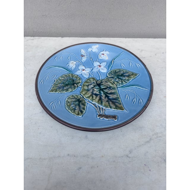 German Majolica Flowers Plate, Circa 1900.