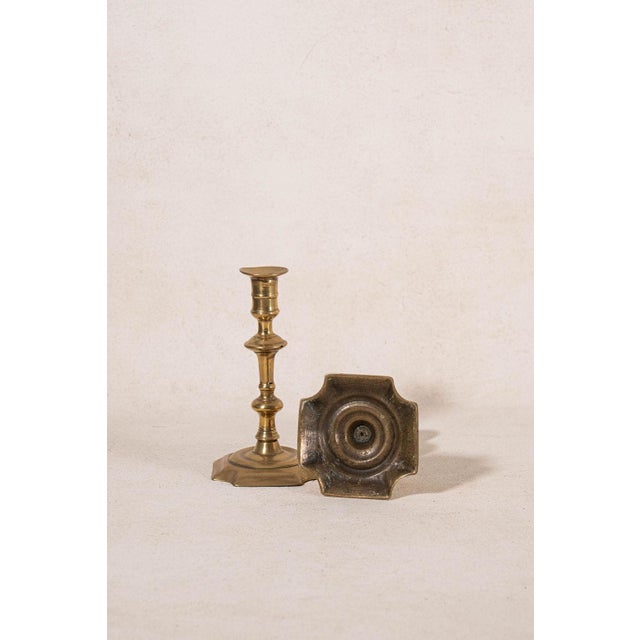 Pair of 19th Century Brass Candlesticks With Beveled Square Base For Sale - Image 4 of 5