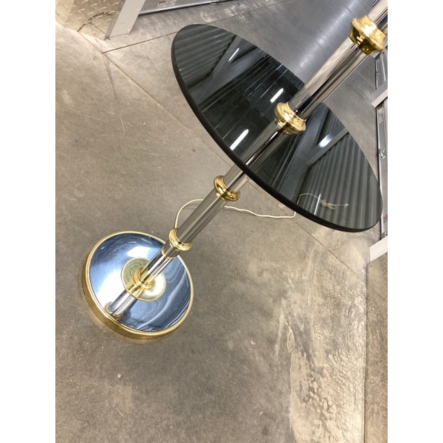 Modernist Faux Bamboo Chrome & Brass Floor Lamp With Glass Tray Table in Mastercraft For Sale - Image 11 of 13
