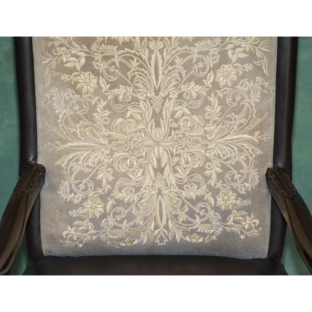 Animal Skin Antique Victorian Carolean Mahogany and Leather Throne Armchairs, 1880, Set of 2 For Sale - Image 7 of 18