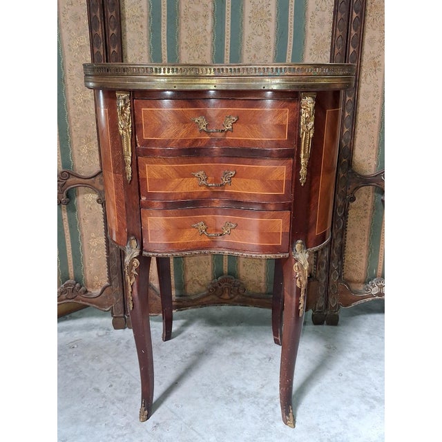 Brown 19th Century Louis XV Half Moon Commode in Marquetry and Gilt Bronze For Sale - Image 8 of 9