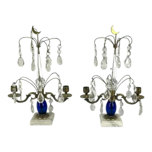 Pair of 19th Century Cobalt Blue Swedish Girandoles