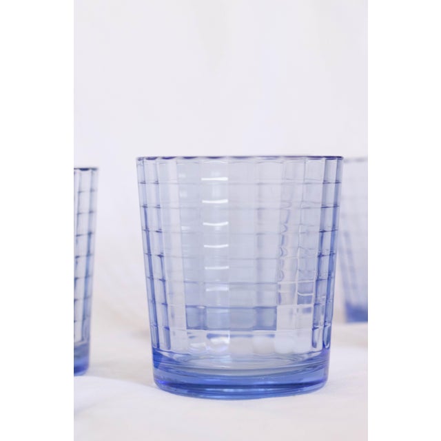 Mid-Century Modern Vintage Paşabahçe “Scotch Blue” Lowball Glasses – Block Optic – Set of 8 For Sale - Image 3 of 8