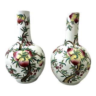 Pair of Large Chinese Famille Rose Porcelain “Nine Peaches” Vases For Sale