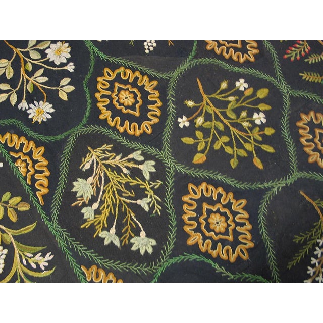 Textile 1890s Black Floral Geometric Antique English Needlework Rug 10'6" X 18'10" Stitched Wool Carpet For Sale - Image 7 of 8