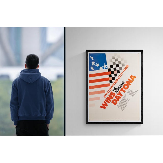 The piece this original 1987 porsche poster celebrates the brand's victory at the 24 hours of daytona. The composition...