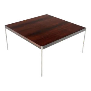 Rosewood Square Top Thin Chrome Square Bar Legs Danish Mid-Century Coffee Table