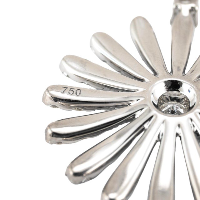 Metal 18k White Gold 13.00ctw Round Cut Diamond Sunburst Double Eschle Dangle Earrings, Pair For Sale - Image 7 of 8