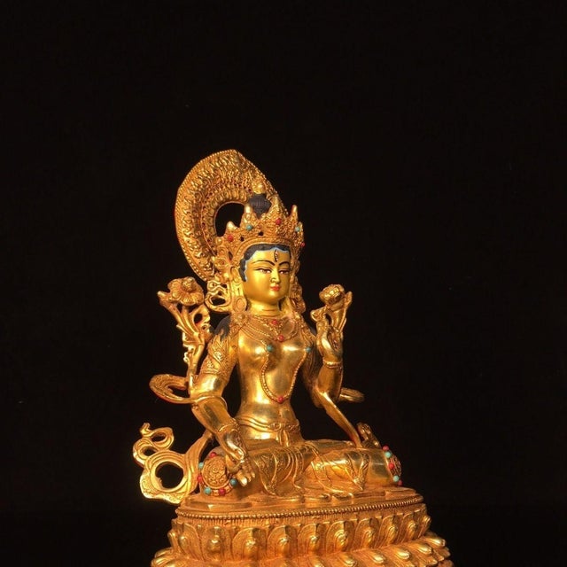 Asian Late 20th Century Gilt Bronze White Tara Statue With Painted Face, 1kg For Sale - Image 3 of 9