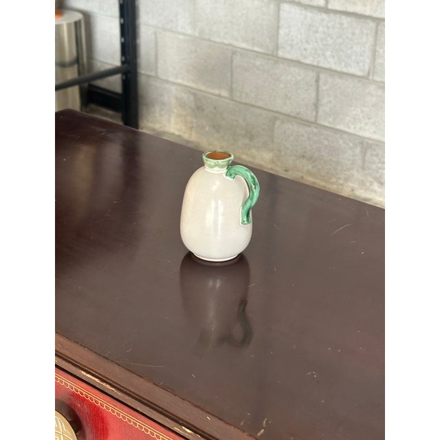 1940s 1940s Green Handled Off-White Vase in Earthenware by Christer Heijl for Töreboda For Sale - Image 5 of 7