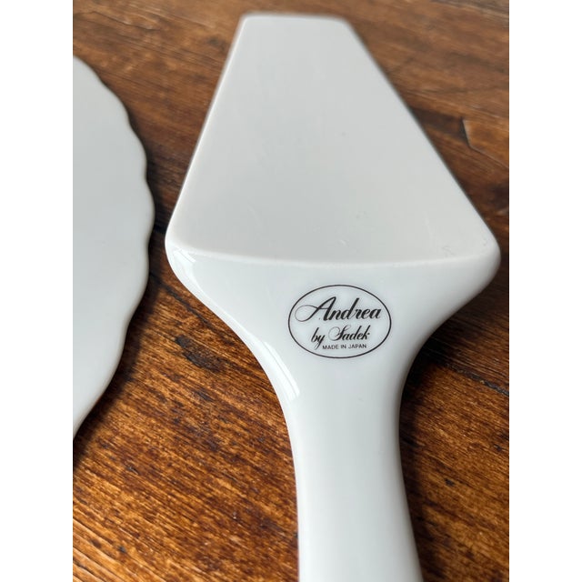 Late 20th Century Late 20th Century Andrea by Sadek Cake Plate and Server Set in Gold Trim For Sale - Image 5 of 7