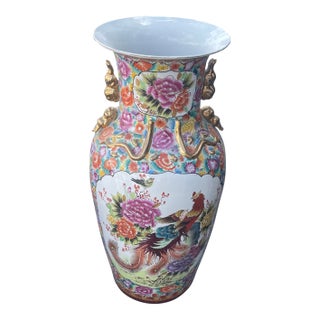 XLarge Antique Chinese Famille Rose Floor Vase For Sale